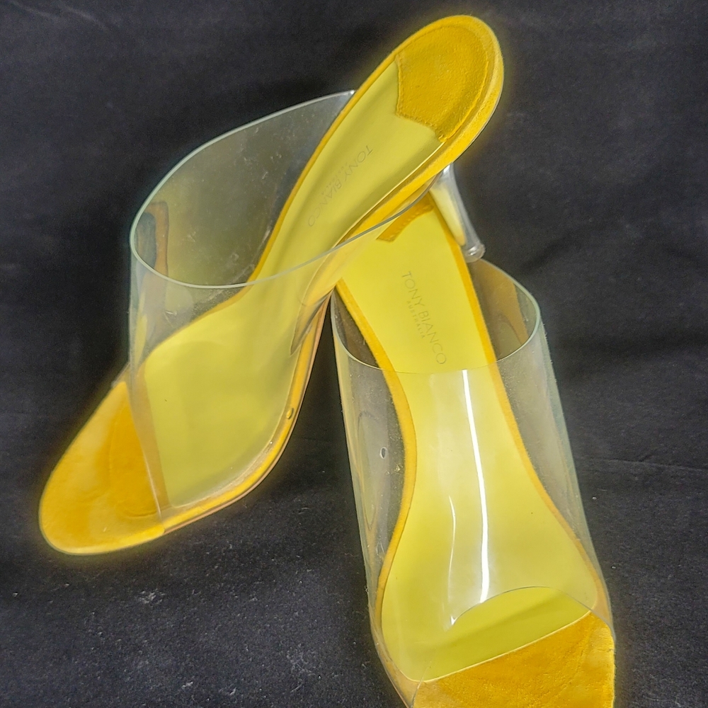 Tony Bianco Clear Vynalite/ Yellow Suede Heels